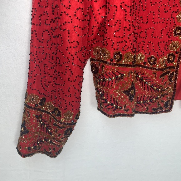 Vintage Laurence Kazer New York Red Beaded Jacket Medium - Picture 4 of 8